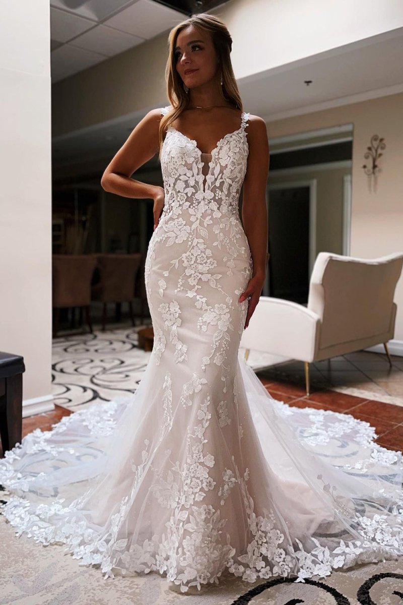 Love | Ivory Backless Sleeveless Lace Mermaid Long Wedding Dress