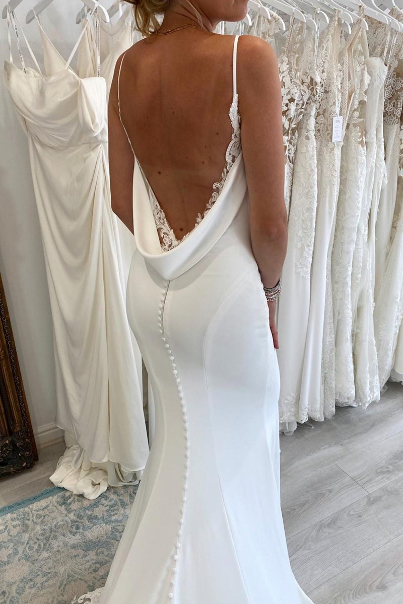 Jayda | White Spaghetti Straps Long Mermaid Boho Wedding Dress with Lace