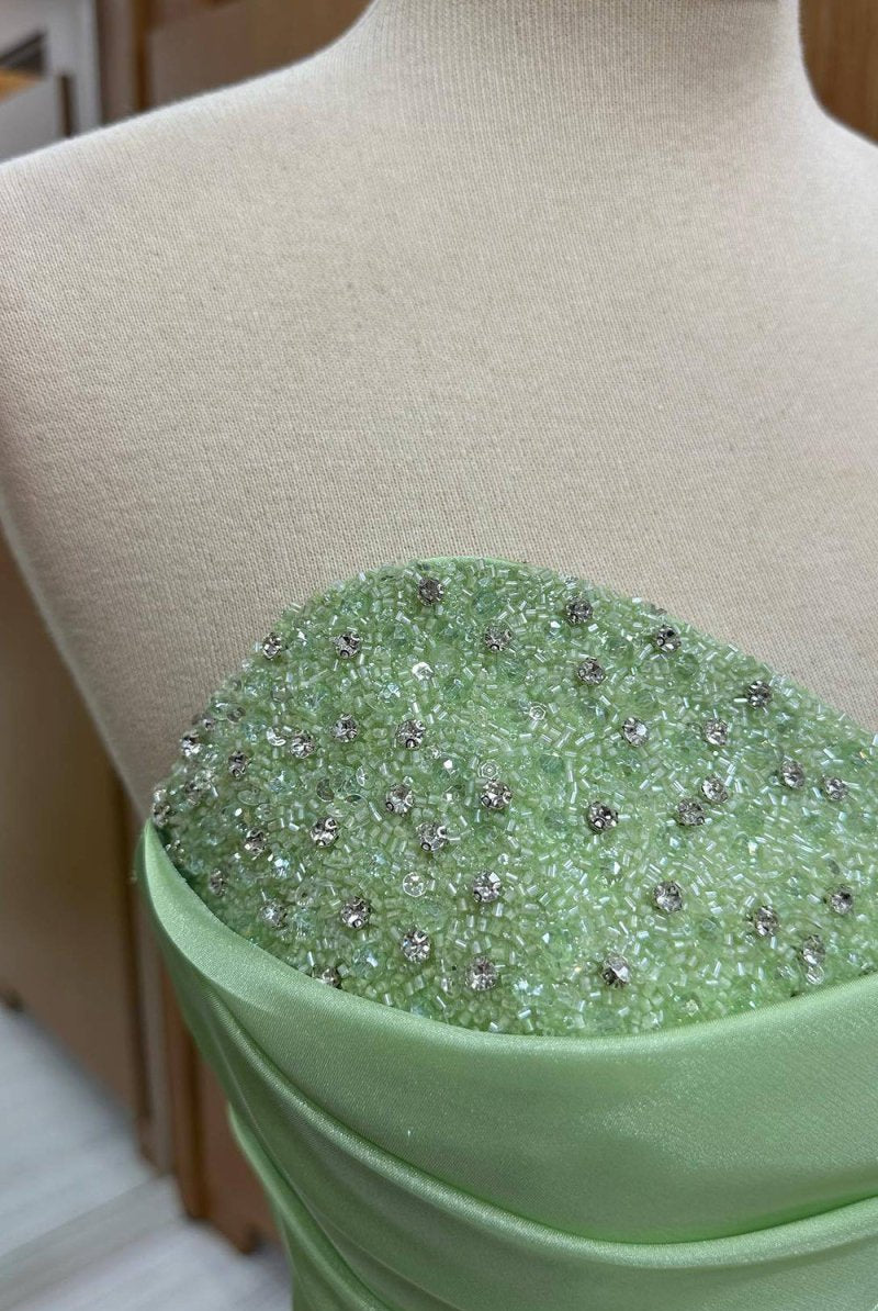 Green Sweetheart Long Sequined Prom Dress - KissProm