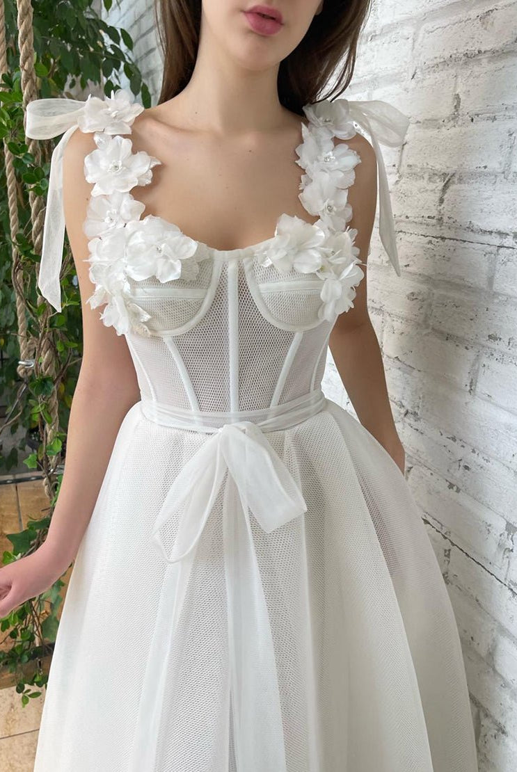 Allison | White Homecoming Dress with Flowers - KissProm