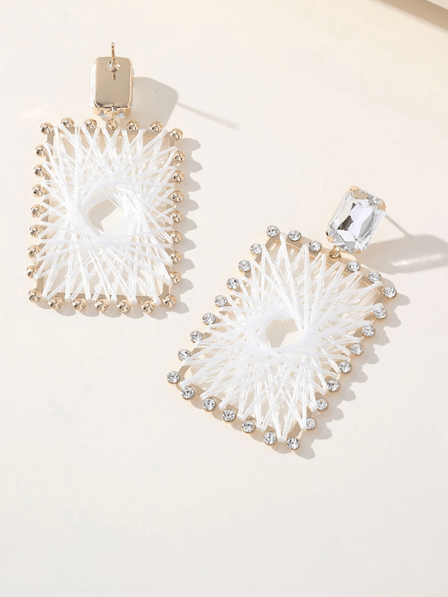White Braided Raffia Square Earrings - KissProm