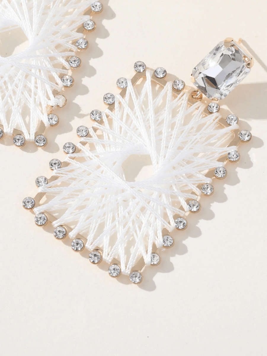 White Braided Raffia Square Earrings - KissProm