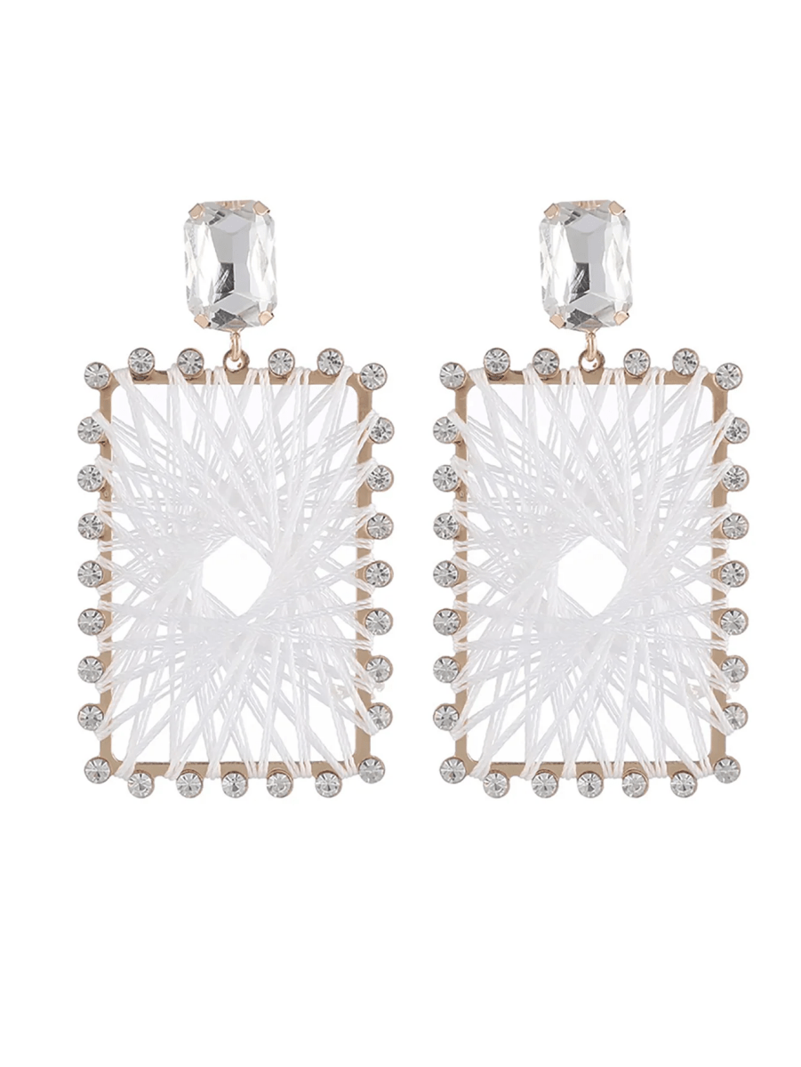 White Braided Raffia Square Earrings - KissProm