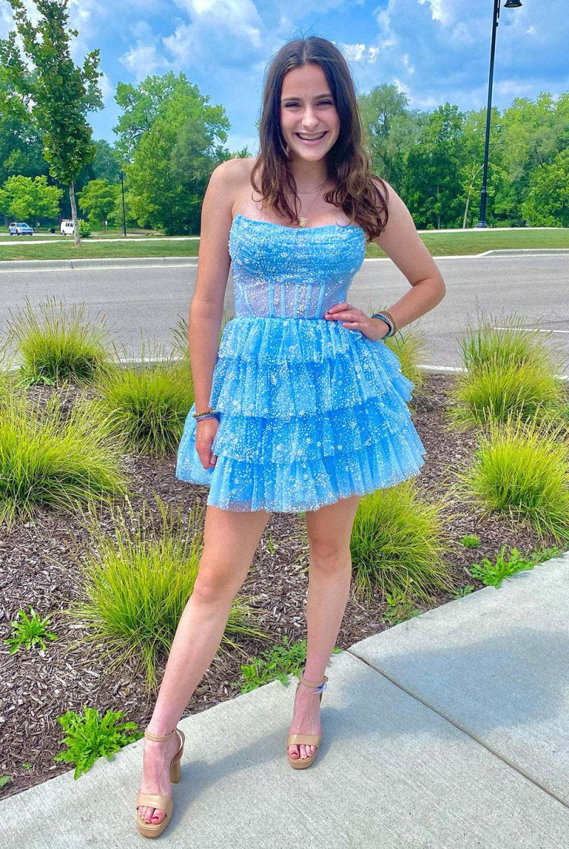 Willow | A Line Strapless Tiered Homecoming Dress