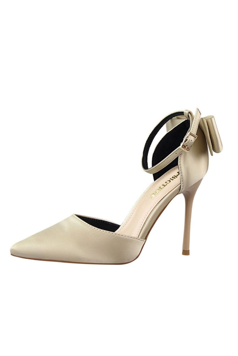 Burgundy Satin Prom Heels with Bowknot - KissProm