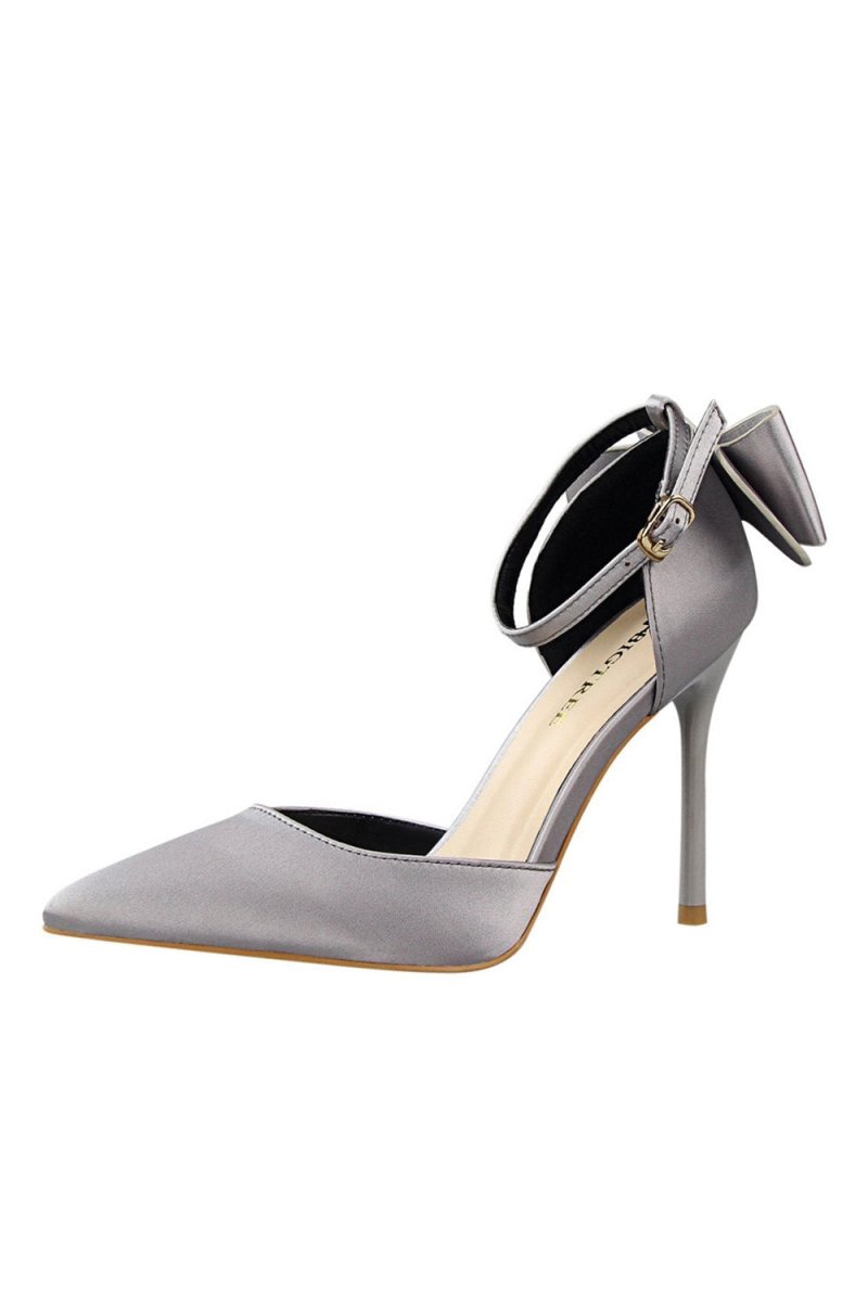 Burgundy Satin Prom Heels with Bowknot - KissProm