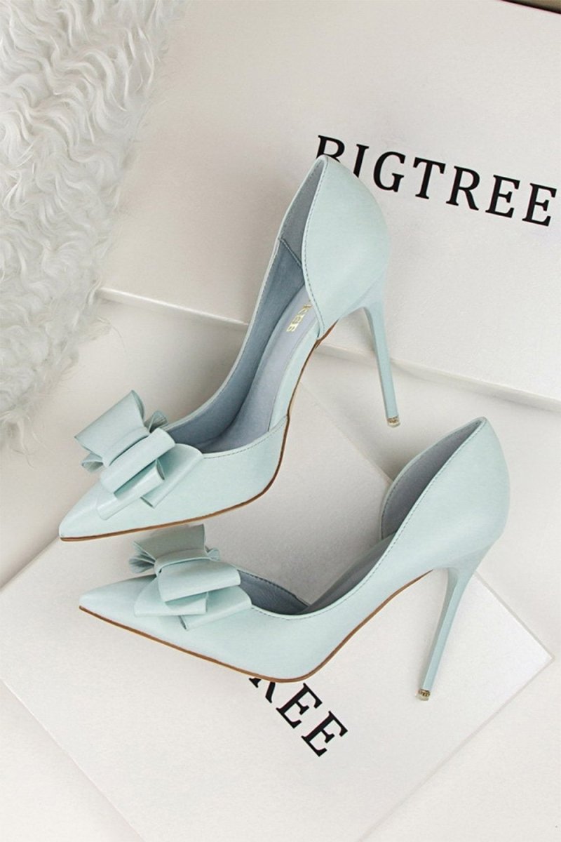 Sweet Bow Pointed Side Hollow High Heels - KissProm