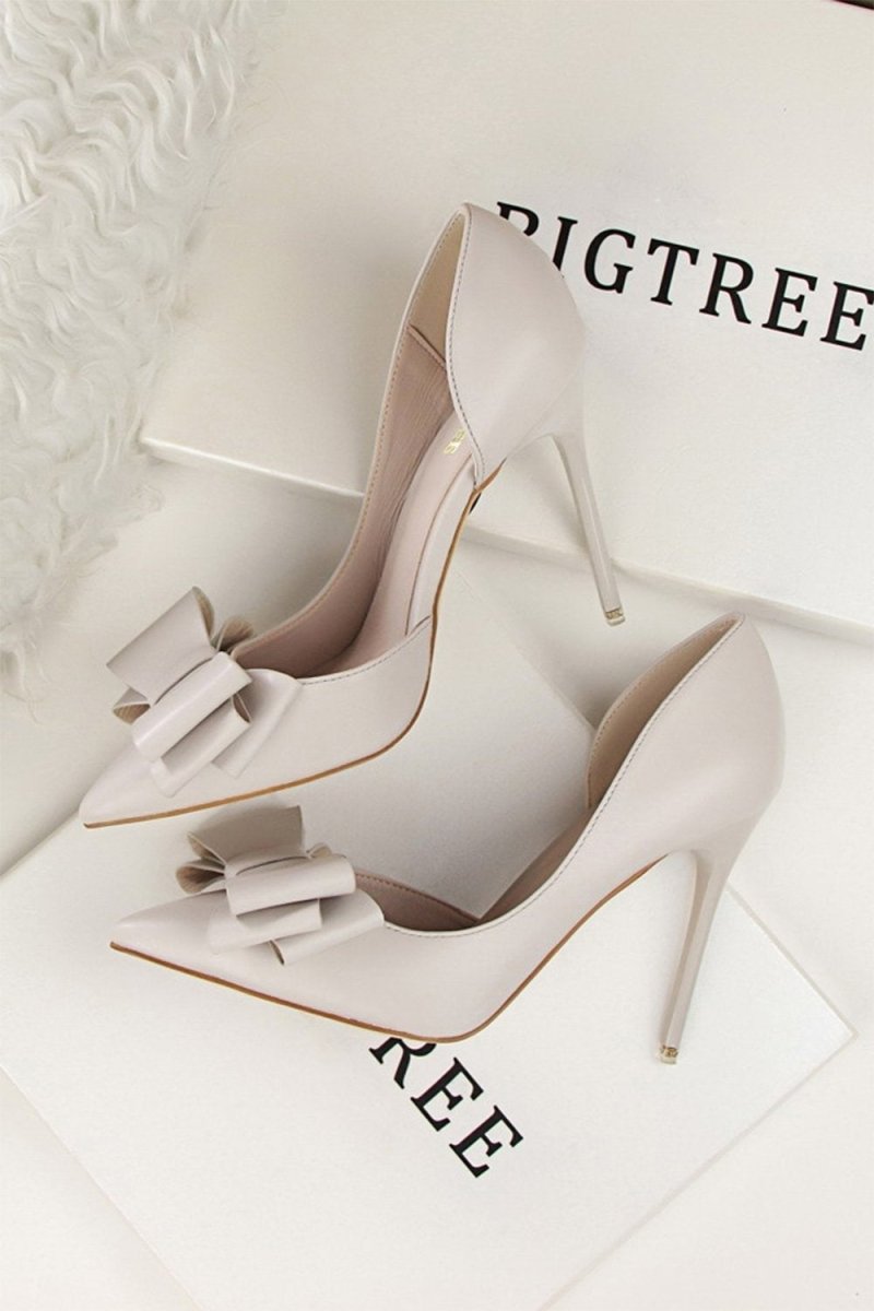 Sweet Bow Pointed Side Hollow High Heels - KissProm