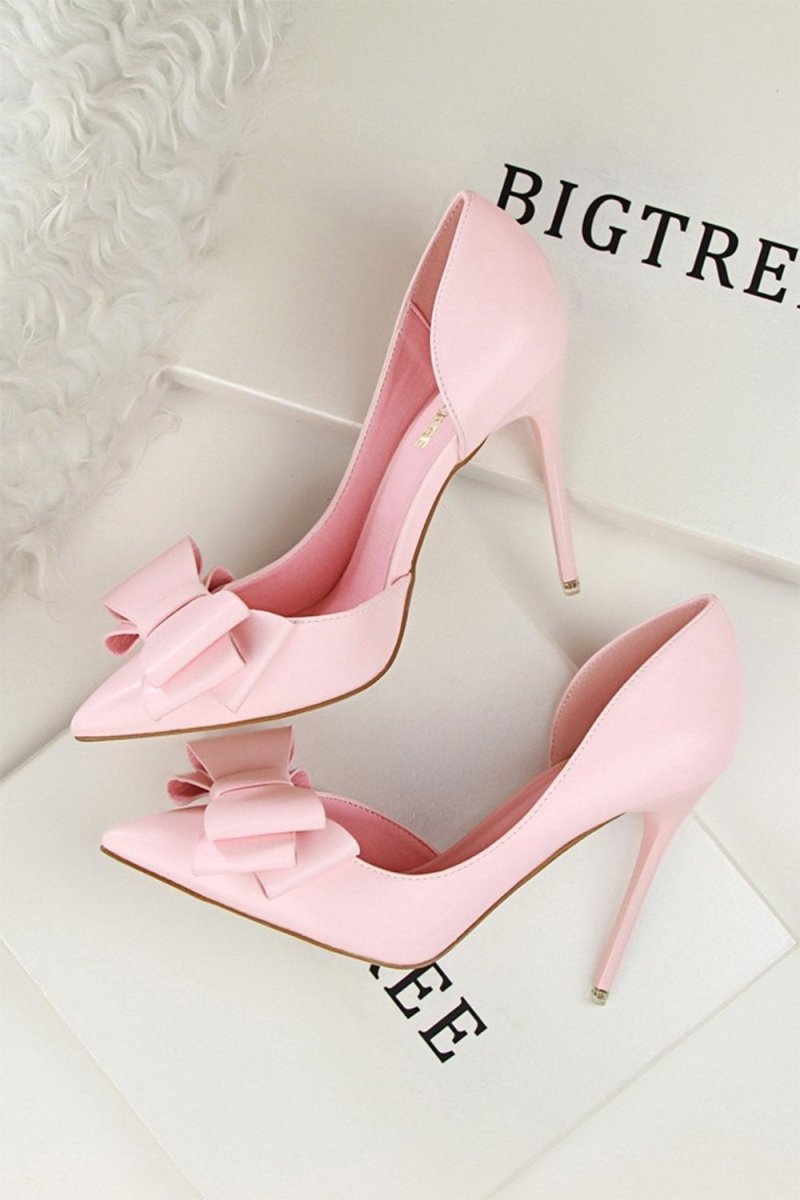 Sweet Bow Pointed Side Hollow High Heels - KissProm
