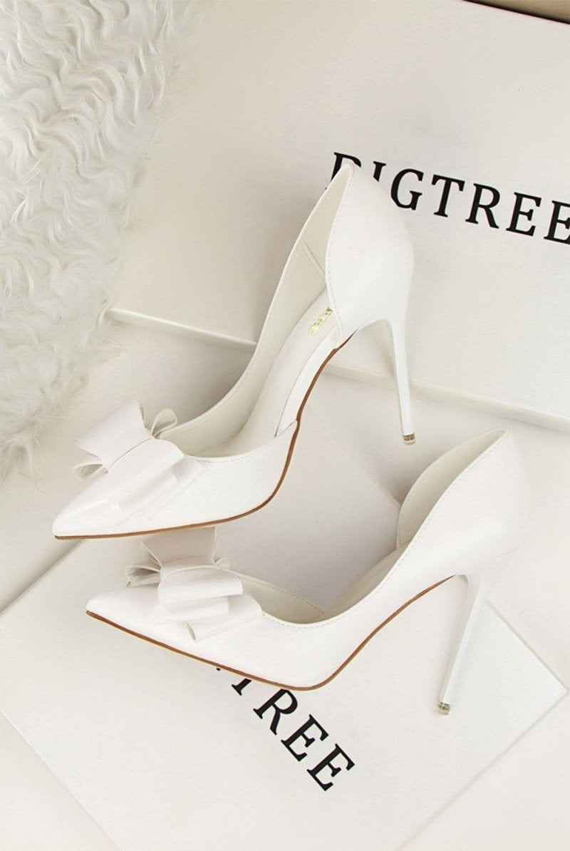 Sweet Bow Pointed Side Hollow High Heels - KissProm