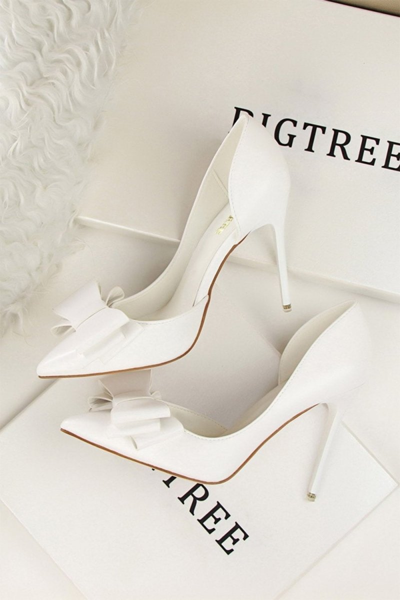 Sweet Bow Pointed Side Hollow High Heels - KissProm