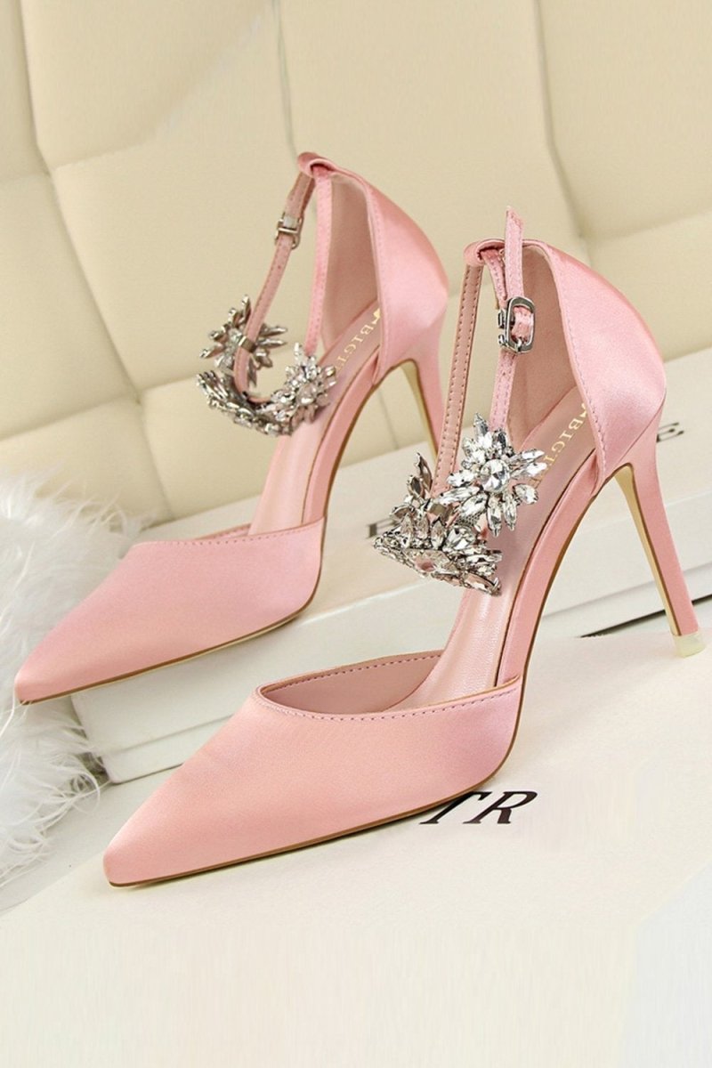 Silver Ankle Strap Prom Heels with Crystals - KissProm