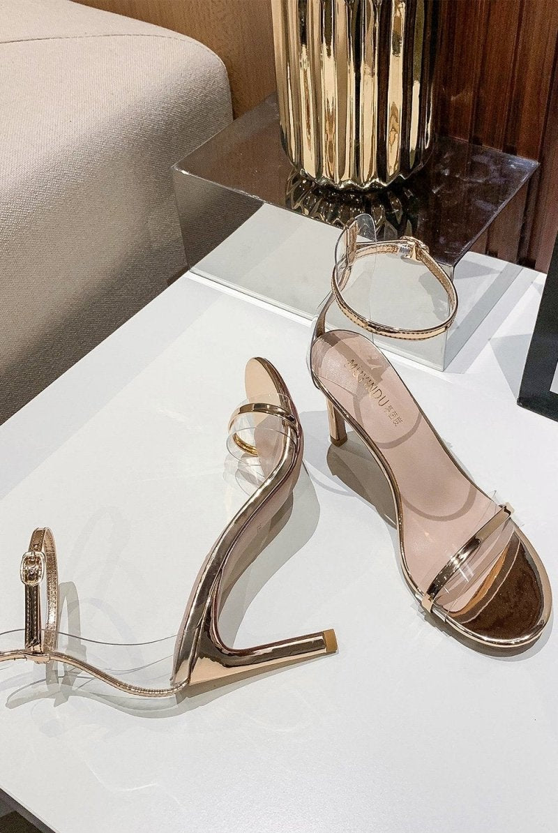 Golden Ankle Straps Prom Sandals - KissProm