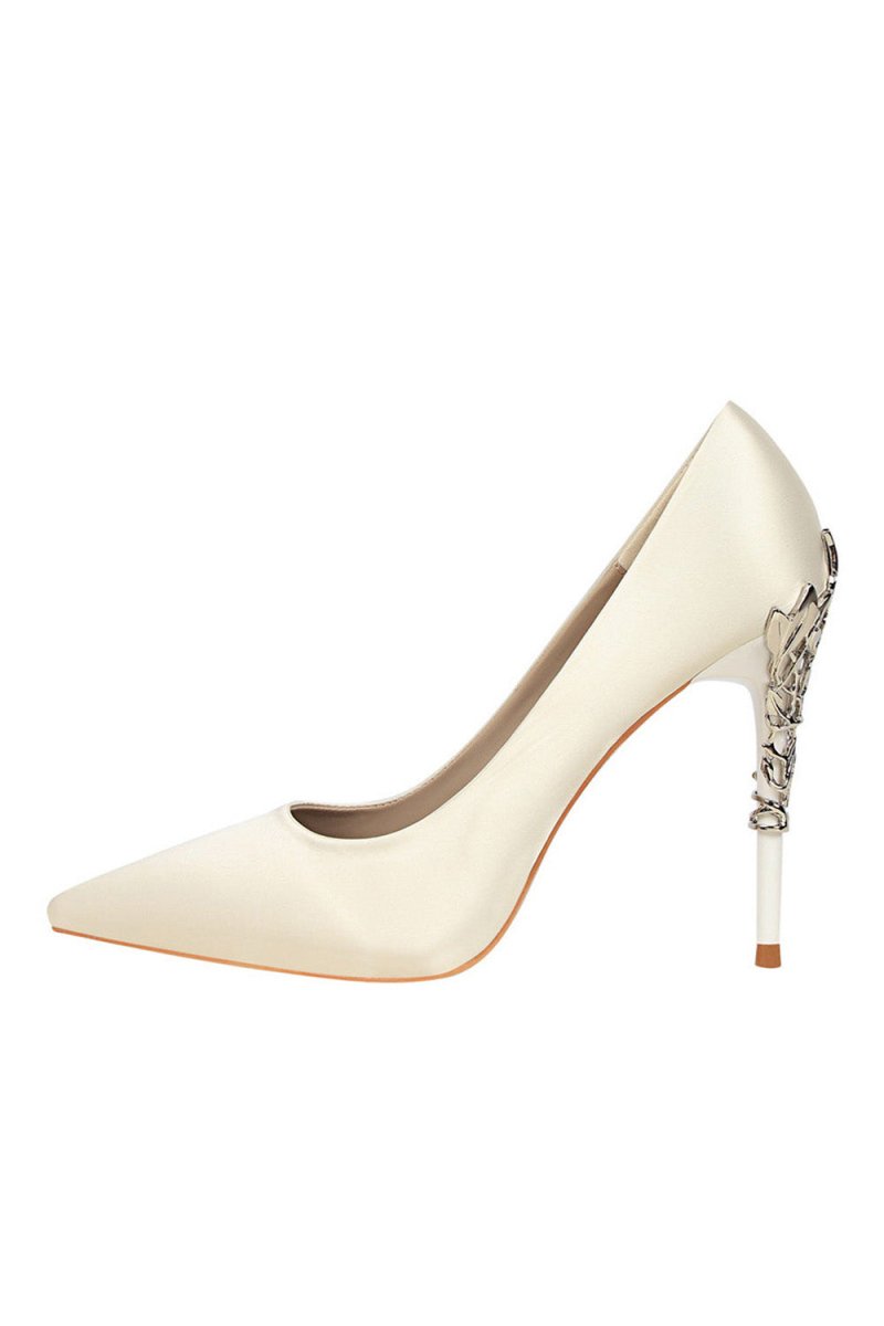 Burgundy Shallow Metal Stiletto Heels - KissProm