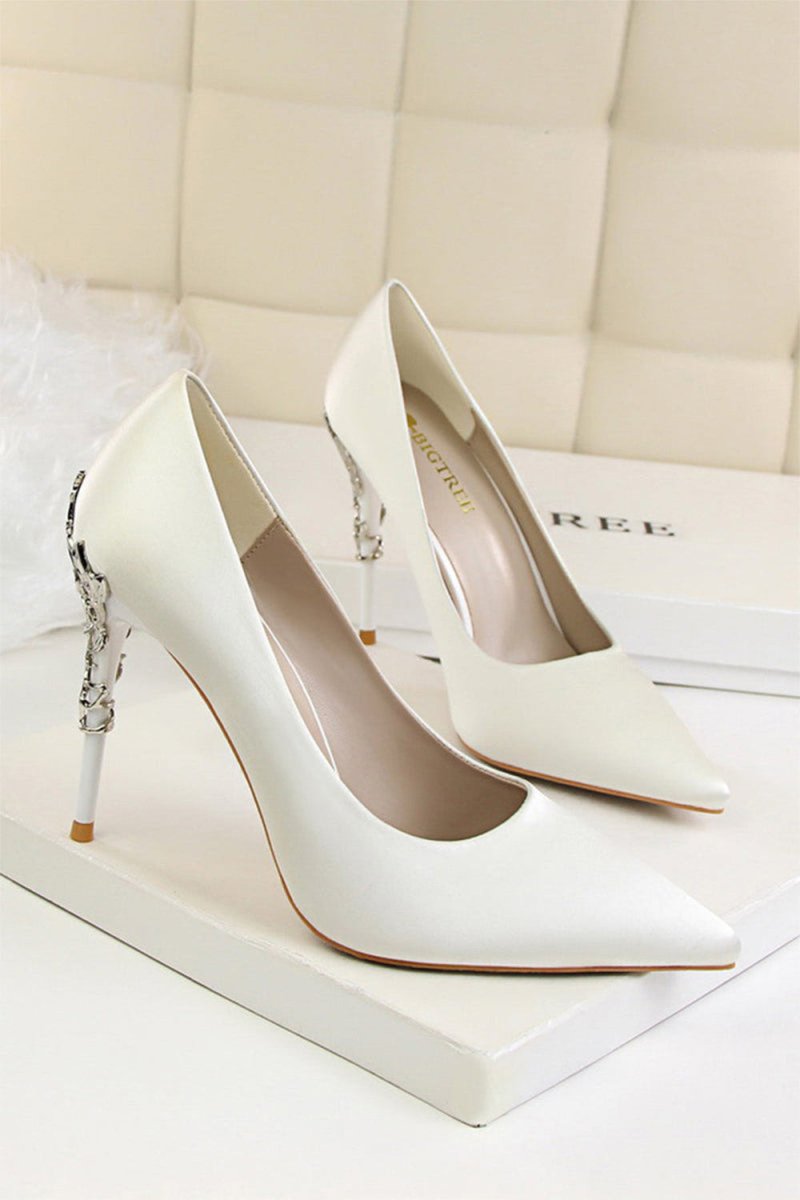 Burgundy Shallow Metal Stiletto Heels - KissProm