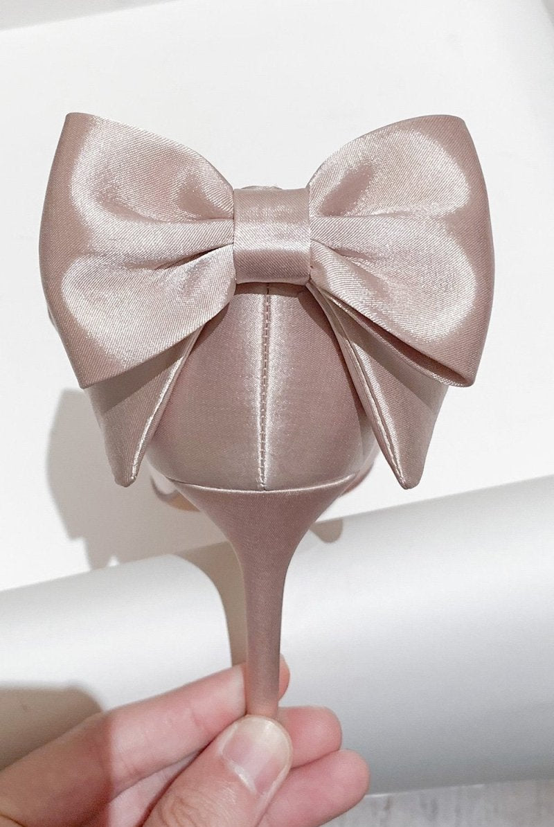 Satin Pumps Stiletto Heels with Bowknot - KissProm