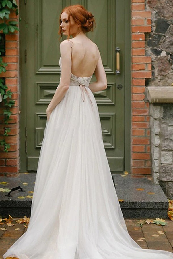 A Line Bohemian Tulle Lace Wedding Dresses Bridal Gowns Beach - KissProm