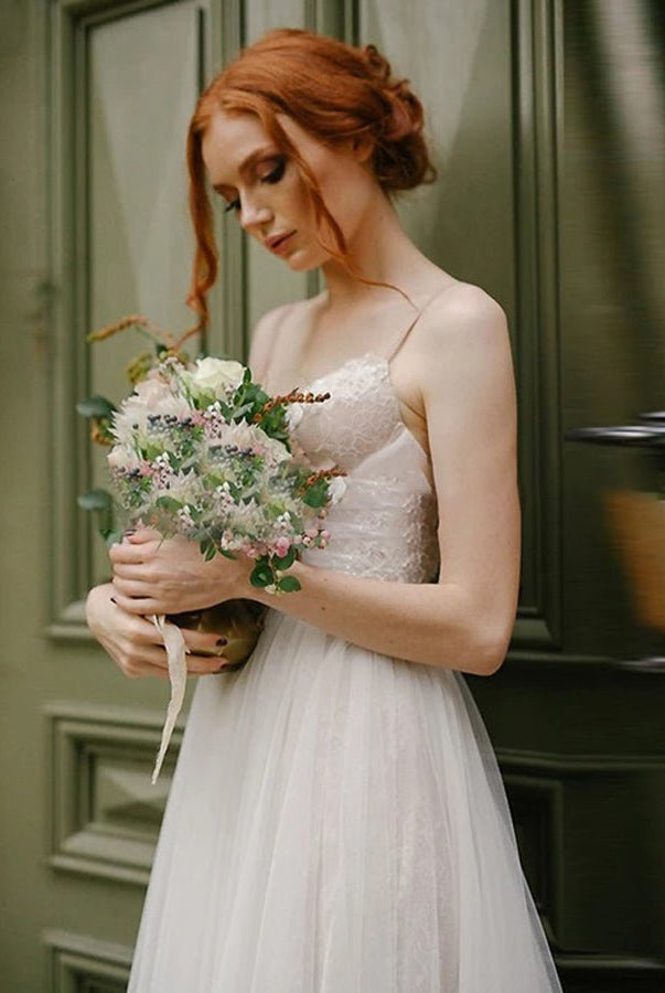 A Line Bohemian Tulle Lace Wedding Dresses Bridal Gowns Beach - KissProm