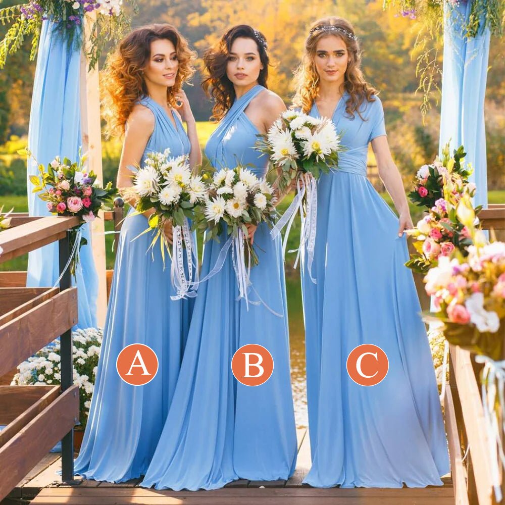 Sky Blue A-Line Spaghetti Straps Tiered Chiffon Bridesmaid Dress