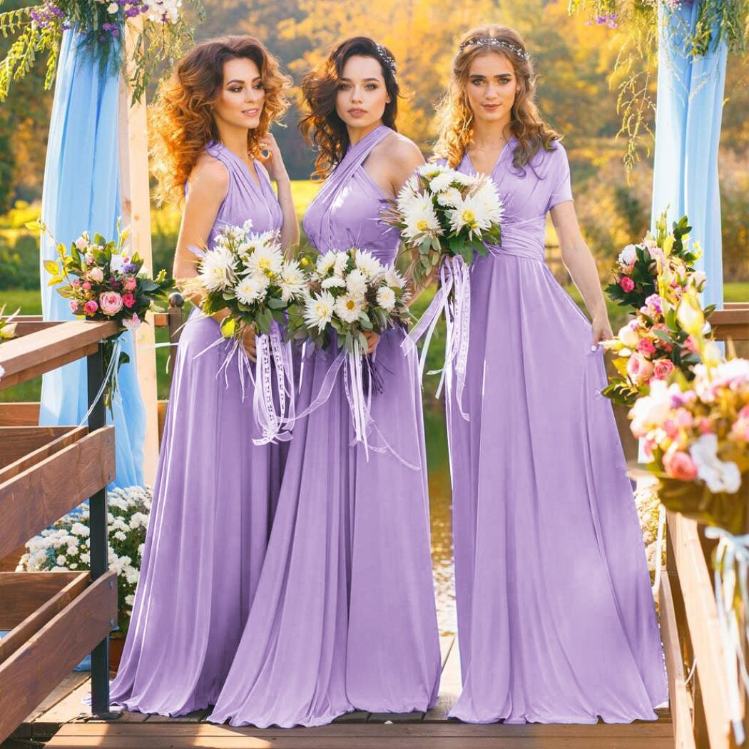 A-Line Chiffon Convertible Sky Blue Bridesmaid Dress