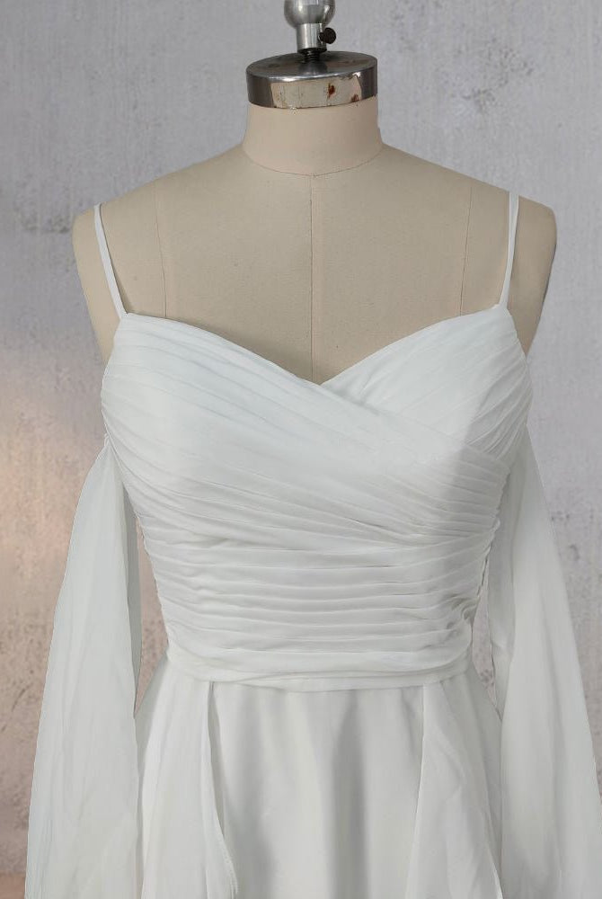 A-Line Chiffon Detachable Puffy Sleeves Wedding Dress