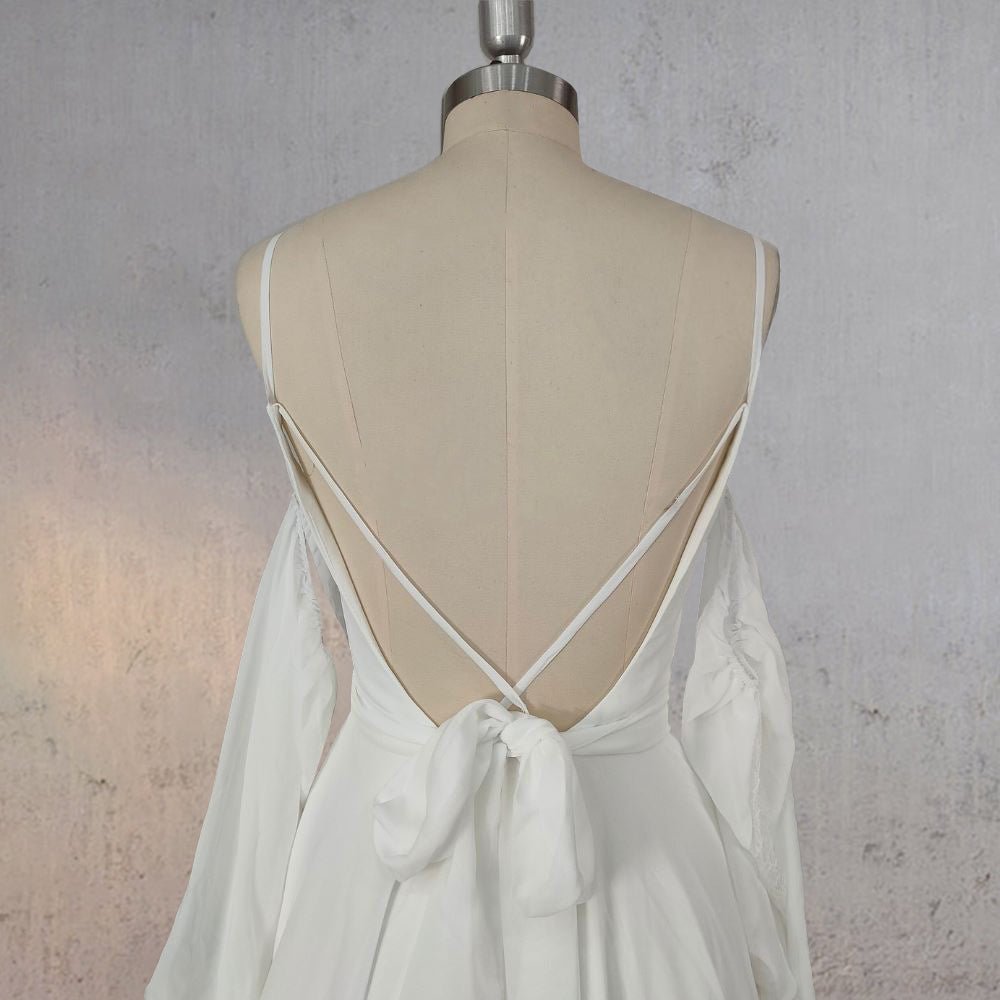 A-Line Chiffon Detachable Puffy Sleeves Wedding Dress