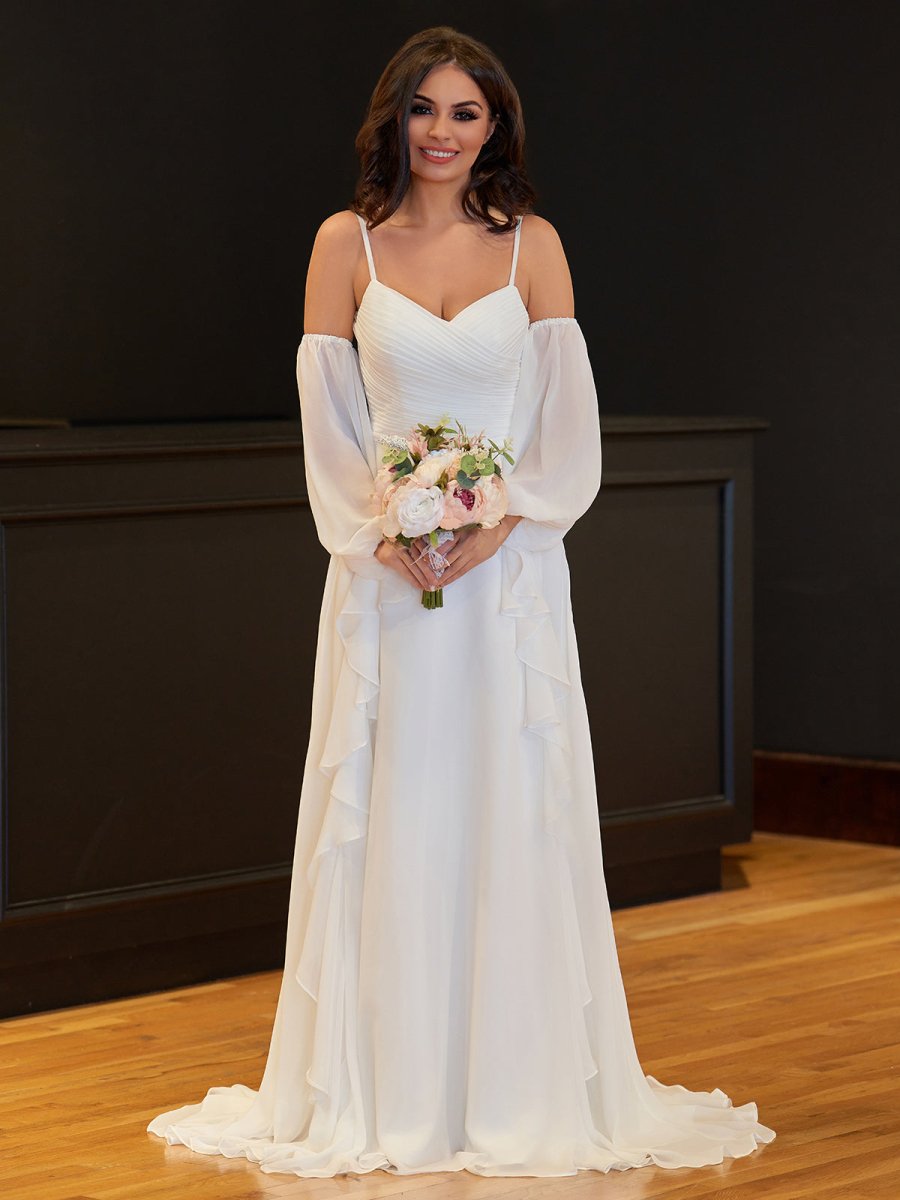 A-Line Chiffon Detachable Puffy Sleeves Wedding Dress A-Line Chiffon Detachable Puffy Sleeves Wedding Dress