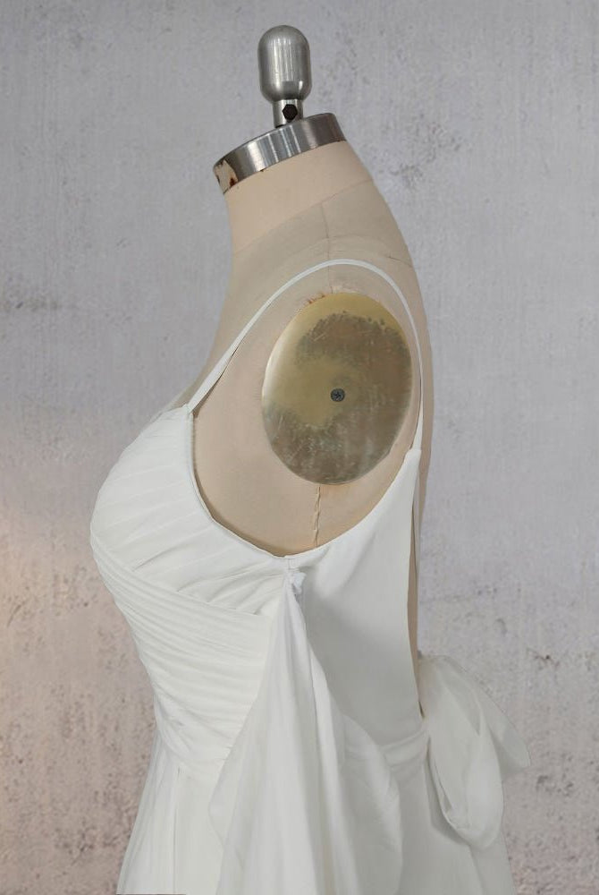 A-Line Chiffon Detachable Puffy Sleeves Wedding Dress