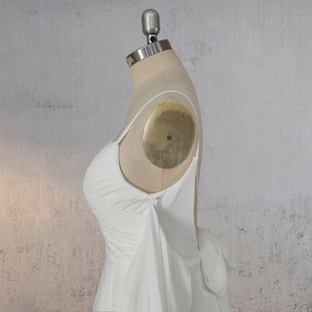 A-Line Chiffon Detachable Puffy Sleeves Wedding Dress