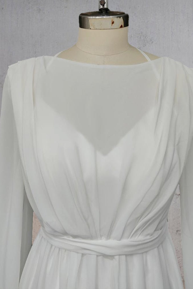 A - Line Chiffon Elegance Wedding Dress with Sweep Train - KissProm