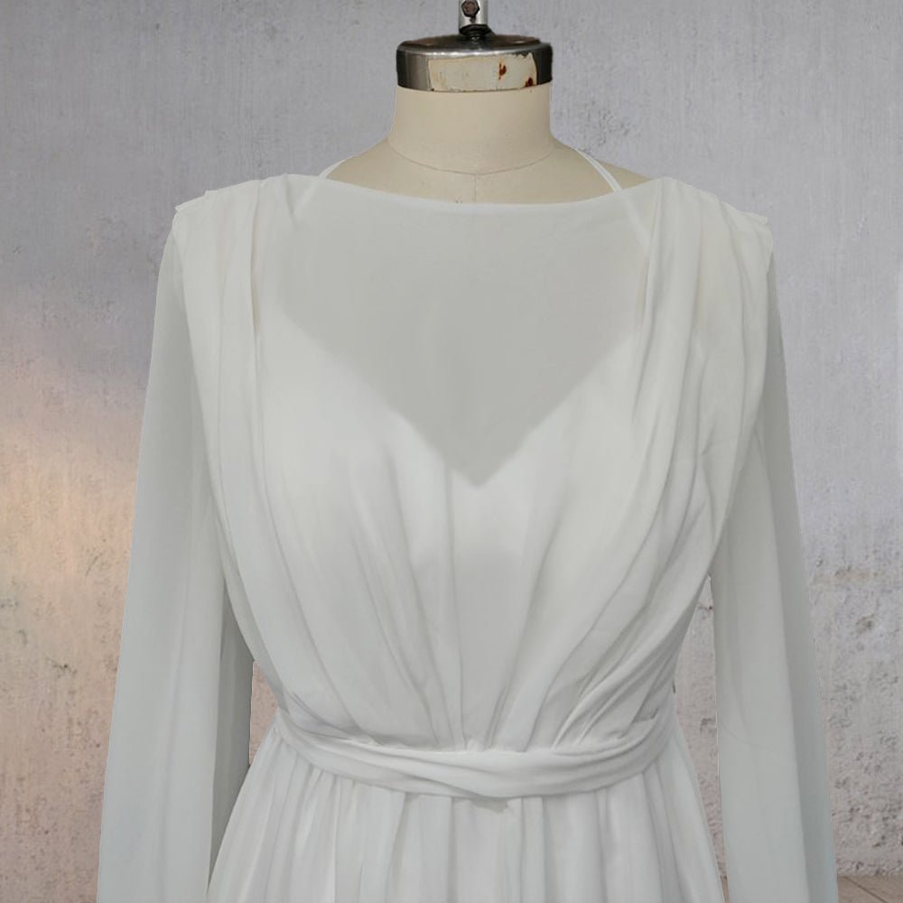 A - Line Chiffon Elegance Wedding Dress with Sweep Train - KissProm