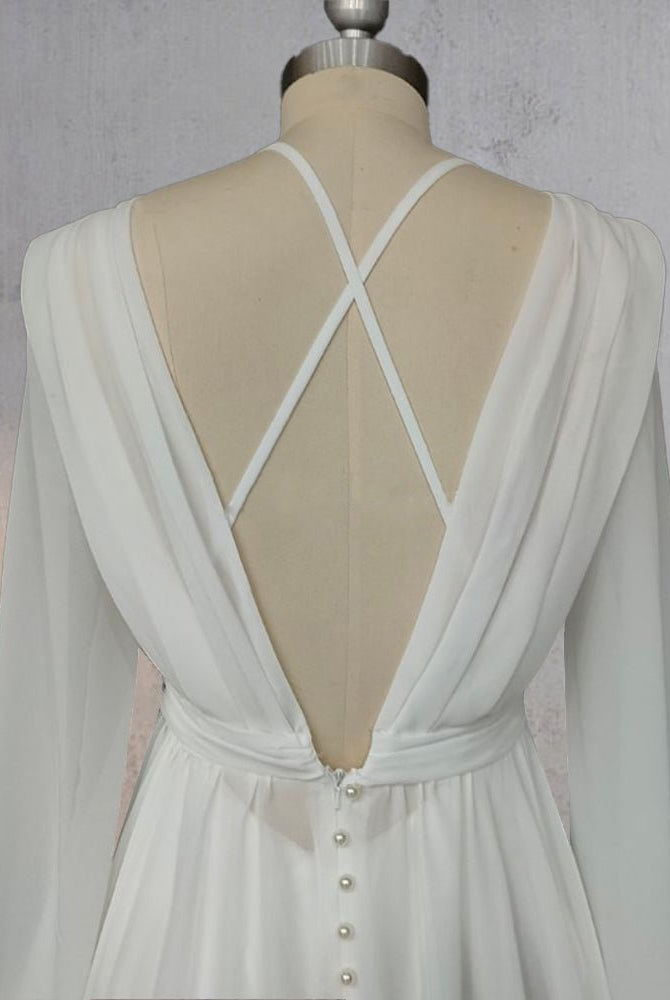 A - Line Chiffon Elegance Wedding Dress with Sweep Train - KissProm