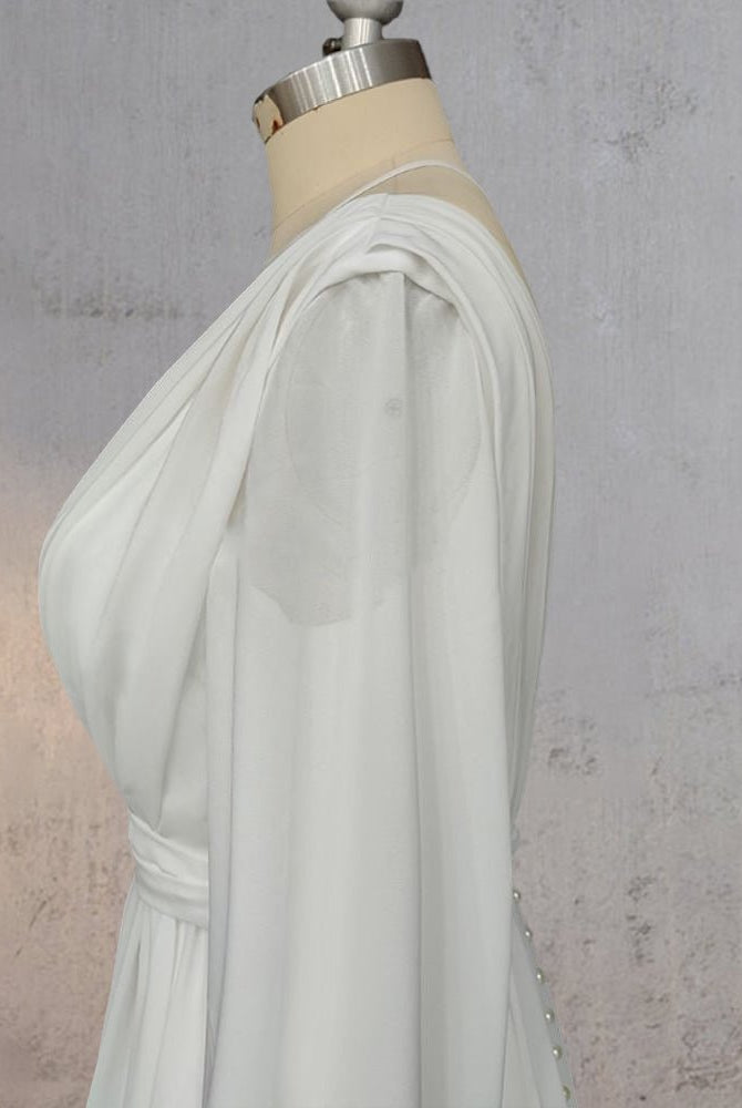 A - Line Chiffon Elegance Wedding Dress with Sweep Train - KissProm