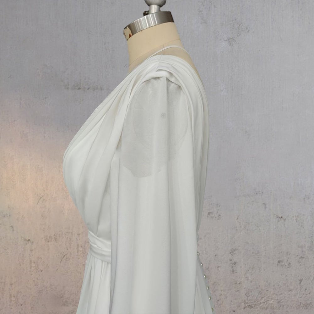 A - Line Chiffon Elegance Wedding Dress with Sweep Train - KissProm