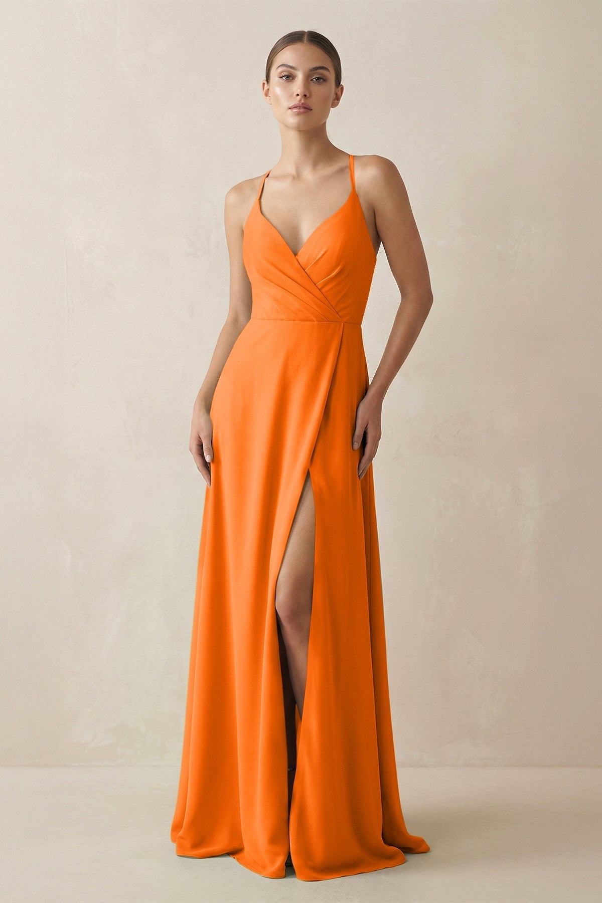A-Line Chiffon Long Bridesmaid Dress With Slit in Cinnamon, Cinnamon / 12