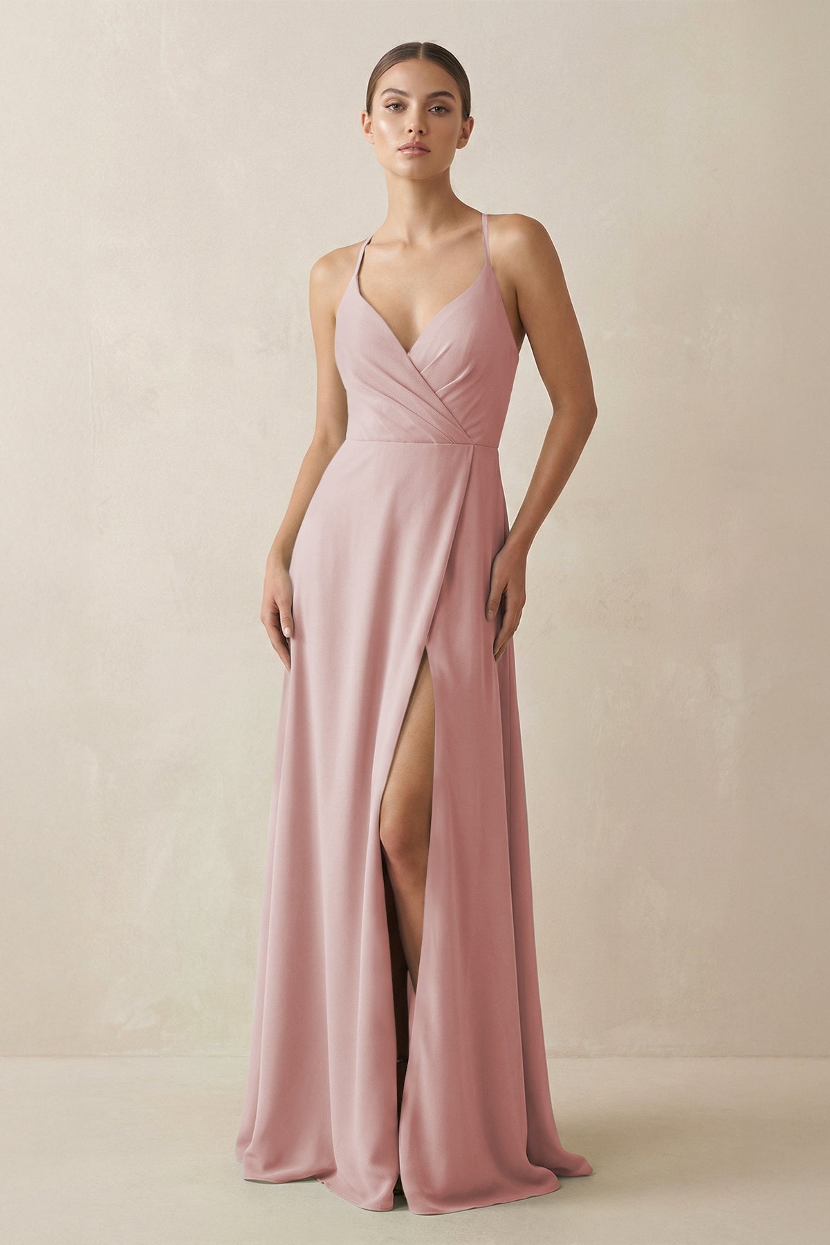 A-Line Chiffon Long Bridesmaid Dress With Slit in Dusty Rose A-Line Chiffon Long Bridesmaid Dress With Slit in Dusty Rose