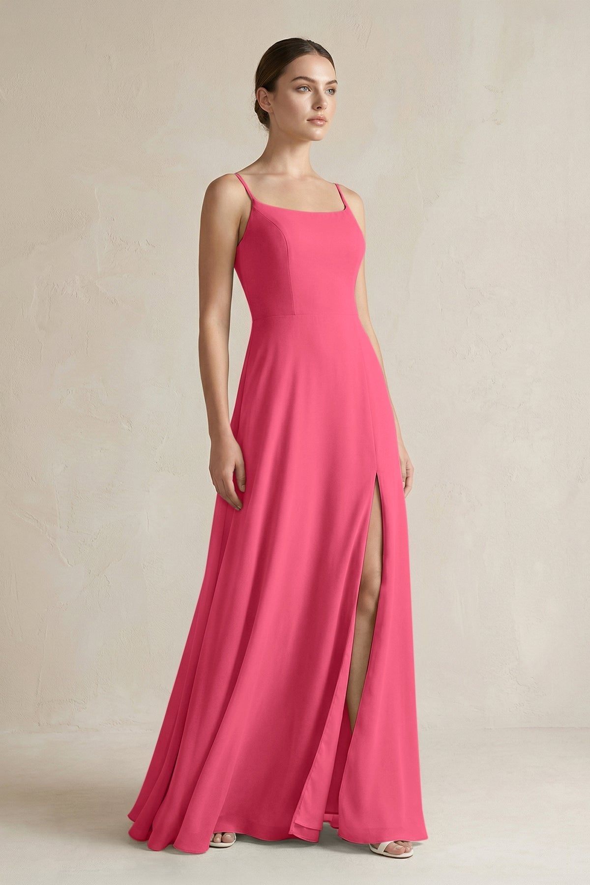 fuchsia pink bridesmaid dresses KissProm A-Line Chiffon Spaghetti Strap Dress in Fuchsia, / 16 intent search choice for Color Name:ELEGANT SKY Color:light blue(B) Your Personal Dye and
