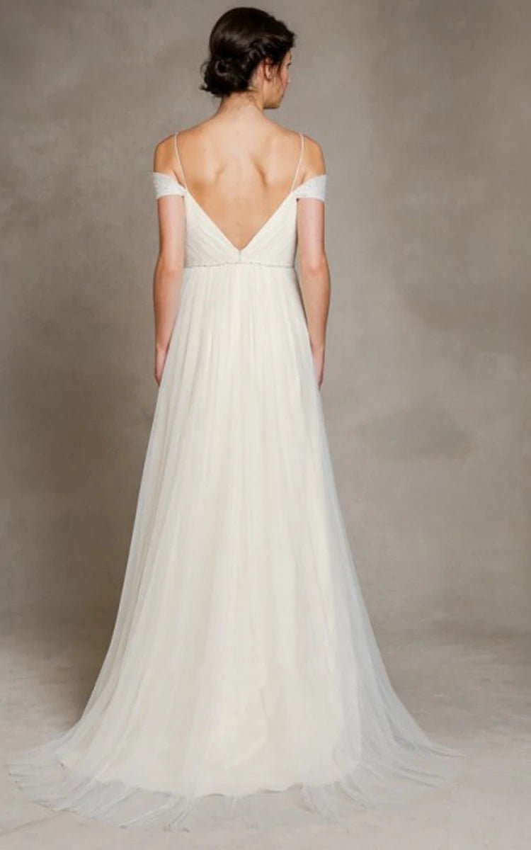 A-Line Spaghetti Straps Off-the-Shoulder Tulle Long Wedding Dress