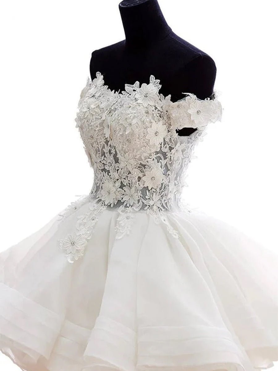 Teresia | A - Line Lace Organza Appliqued Off - the Shoulder Prom Dress - KissProm