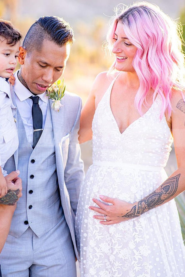 A Line Lace Wedding Dresses Nude Lining - KissProm