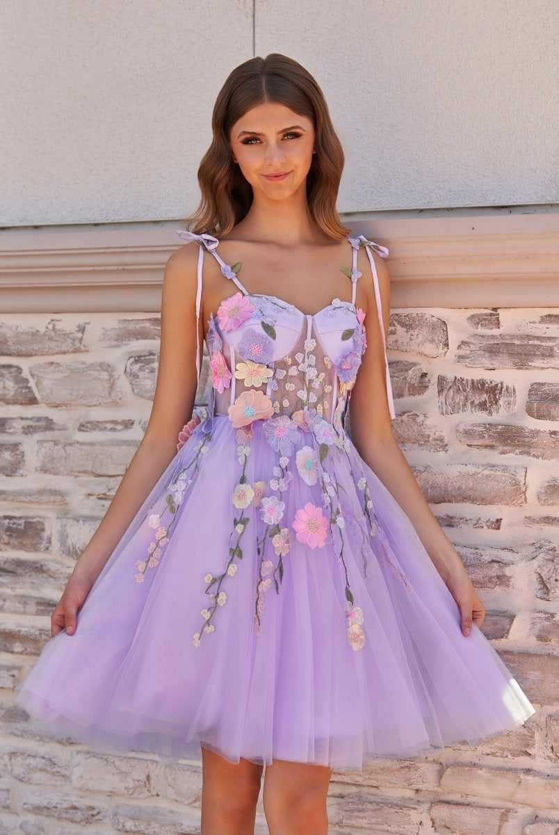 Janeka | A-Line Lavender Bloom Mini Homecoming Dress