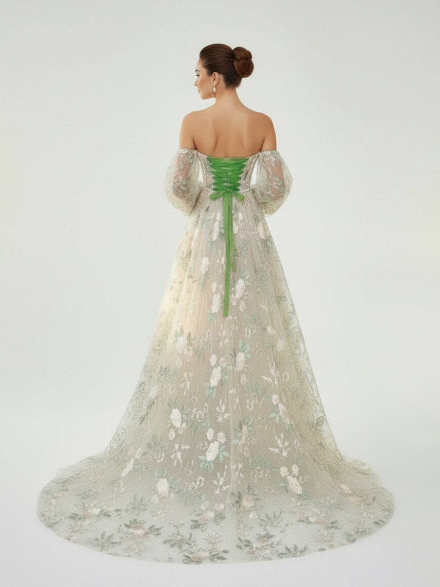 A - Line Light Green Sweetheart Pearl Wedding Dress - KissProm