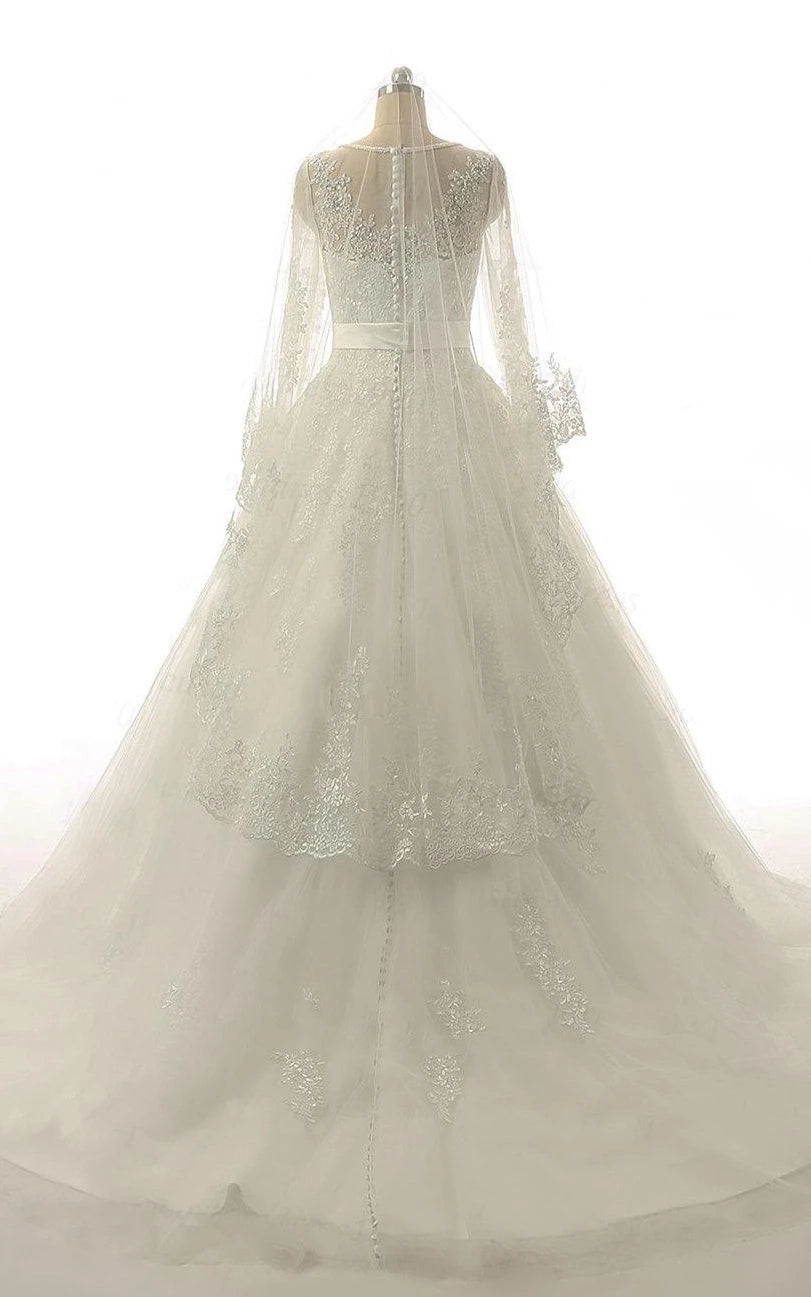 A-Line Long Sleeve Tulle Lace Weddig Dress