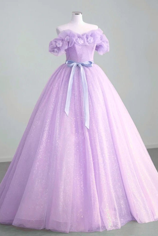 A-Line Off Shoulder Tulle Sage Green Long Prom Dresses