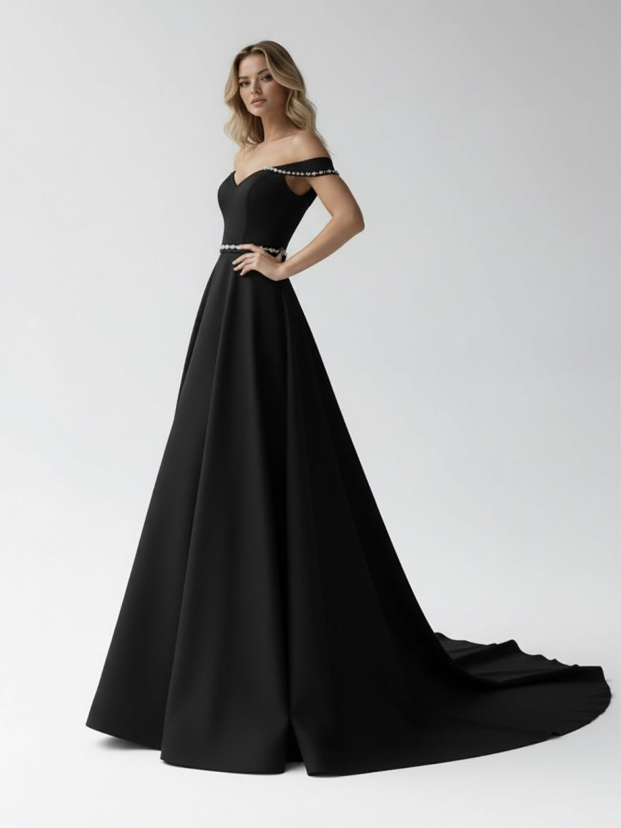 A - Line Off the Shoulder Beaded Wedding Dress - KissProm