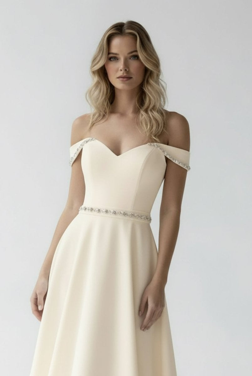 A - Line Off the Shoulder Beaded Wedding Dress - KissProm