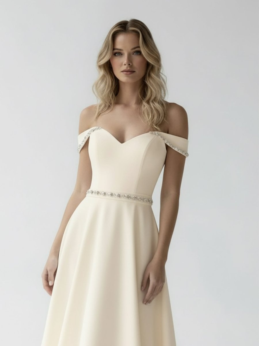 A - Line Off the Shoulder Beaded Wedding Dress - KissProm
