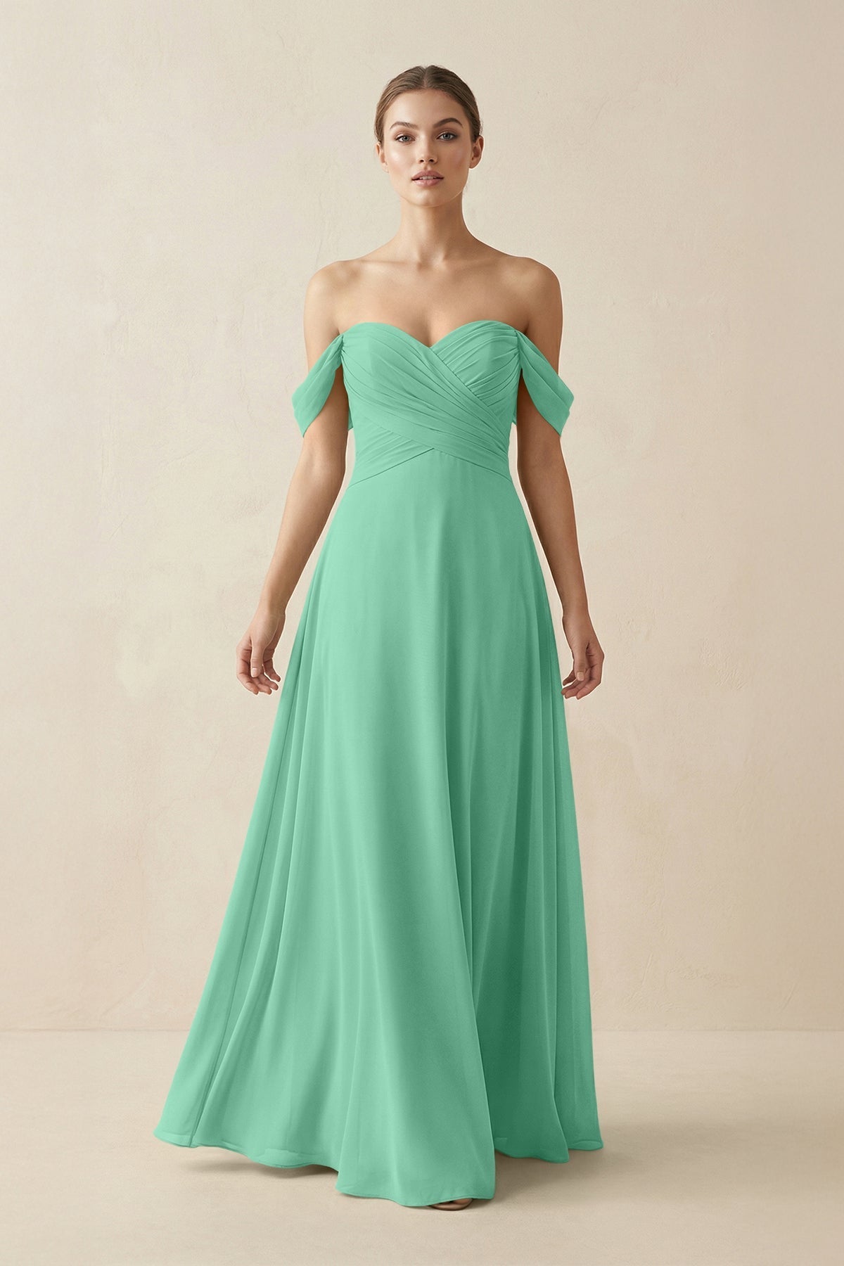 turquoise chiffon off the shoulder dress KissProm