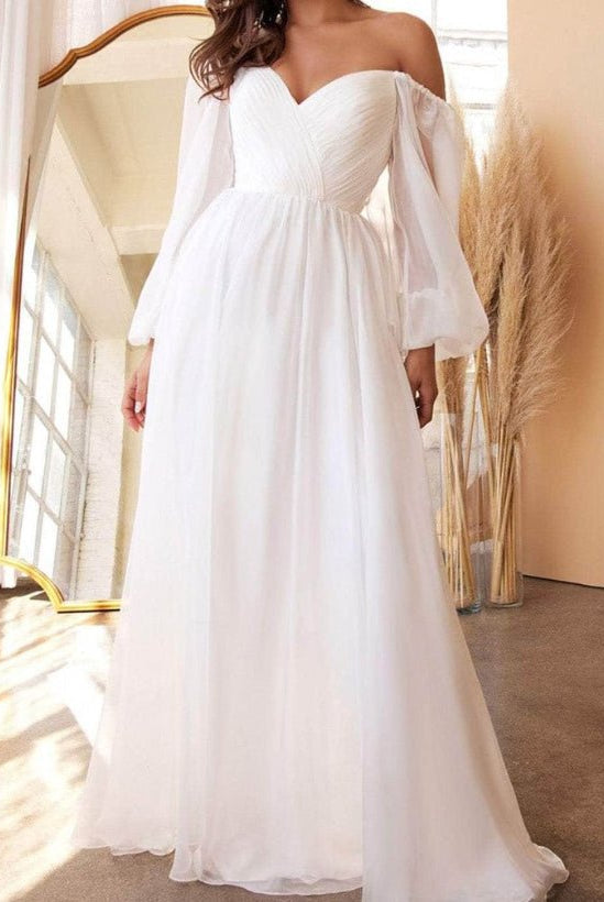 A-Line Off-the-Shoulder Long Sleeves Chiffon Floor-Length Wedding Dress