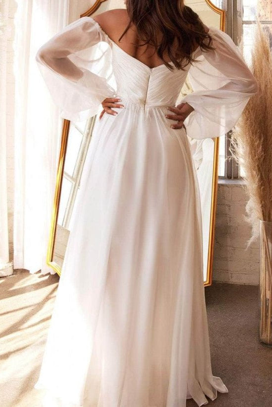 A-Line Off-the-Shoulder Long Sleeves Chiffon Floor-Length Wedding Dress